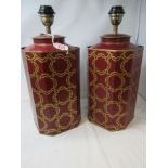 A pair of contemporary octagonal bodied tin table lamps.