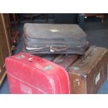 Four vintage leather suitcases and a Gladstone style doctor's bag.