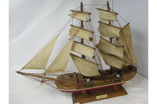 Two handcrafted wooden models - a Chinese junk and a Spanish frigate. - Image 5 of 5