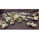 A large collection of military Dinky vehicles.