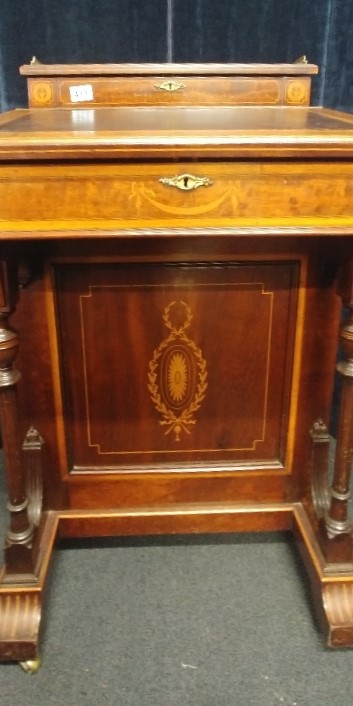 A Davenport desk with marquetry inlay and gallery rail to the top. - Image 4 of 4