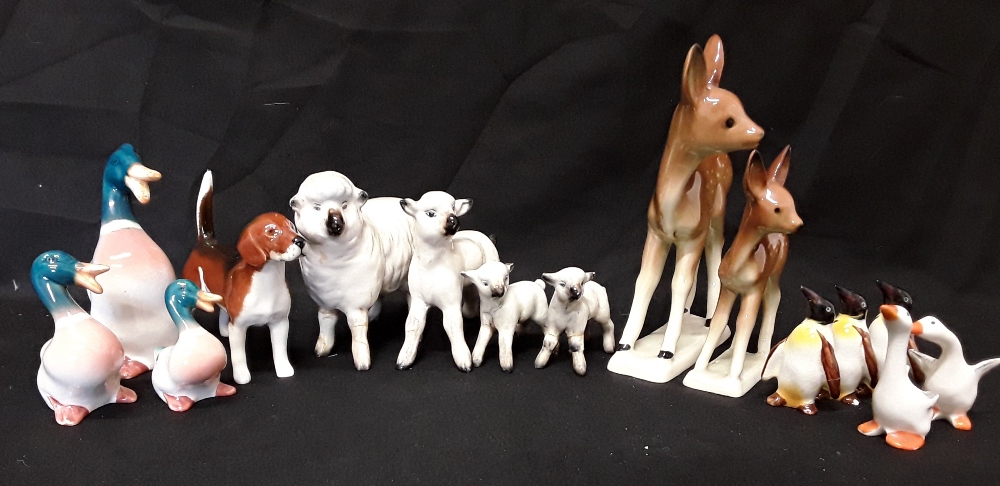 A collection of china animals including Beswick and Goebbels etc. (15 in total).