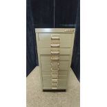 A steel Bisley 10 drawer collector's cabinet.