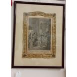 An 18th Century copperplate etching of theatre scene. Named T. GRAVELOT toleft, A.J. DUELOS to right