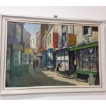 A framed oil on board by A Weston 1967. Titled "The Lanes, Brighton".