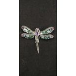 A silver and plique a jour dragonfly set with marcasite.
