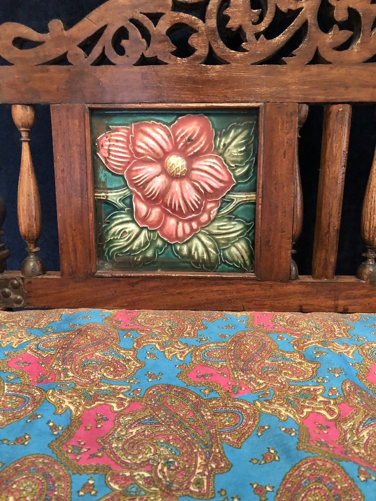 A mid to late 19th Century Indian Rajasthani sofa bench with two matching octagonal side tables. - Image 2 of 4