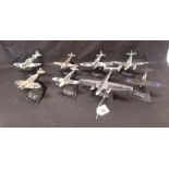 A set of eight model planes including the ME 262, the Spitfire and the Typhoon, etc.