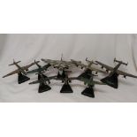 A set of eight model planes including the Vulcan Bomber, the Wellington Bomber, the Halifax bomber,
