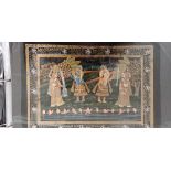 A 19th Century/20th century small hand painted Indian silk picture depicting Indian ladies and an In