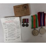 A WW2 officer's medal pair with mounted dress miniatures, medal certificate and posting box