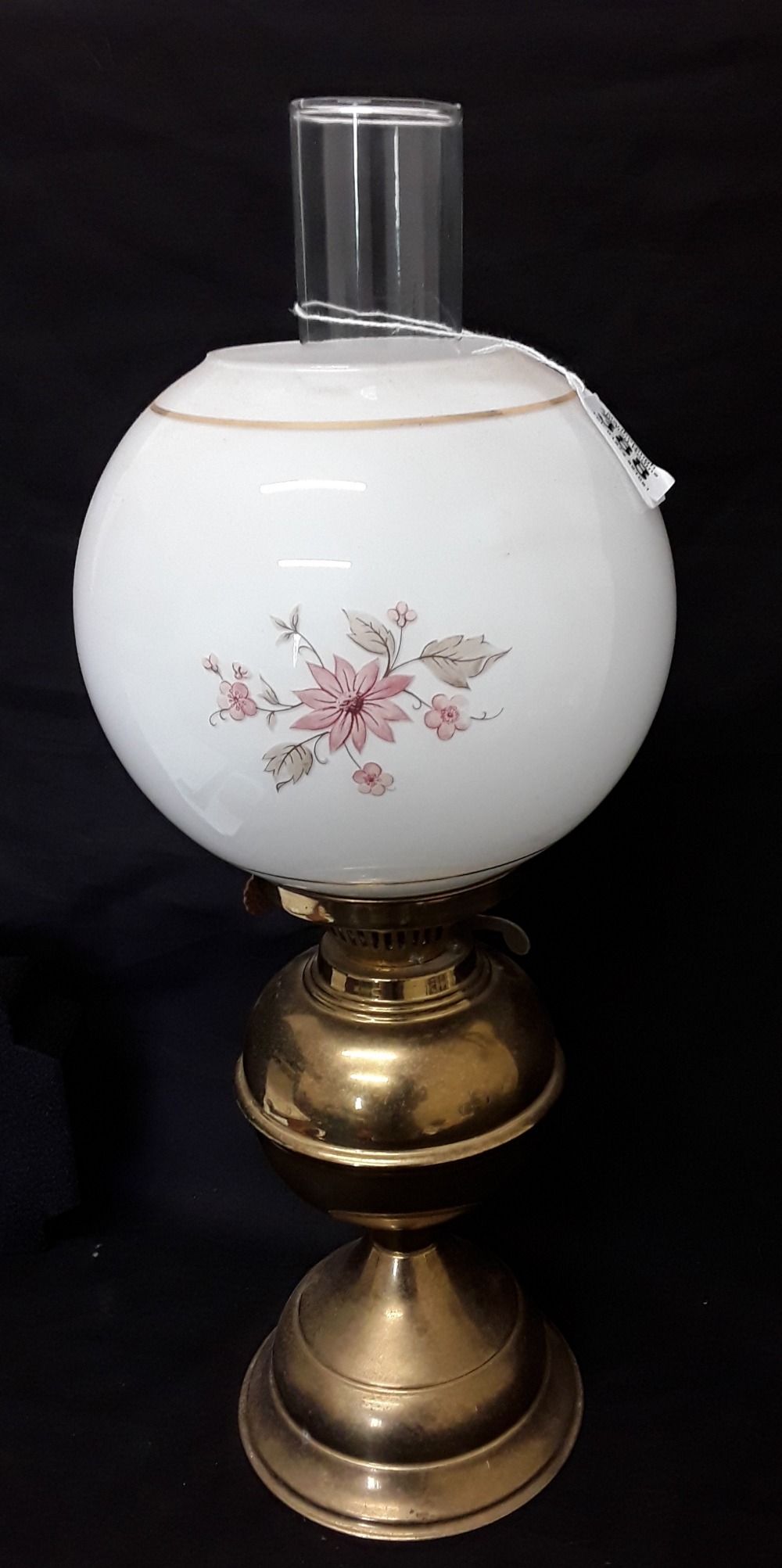 A Victorian style brass oil lamp with hand blown funnel and opaline lampshade. - Image 3 of 4