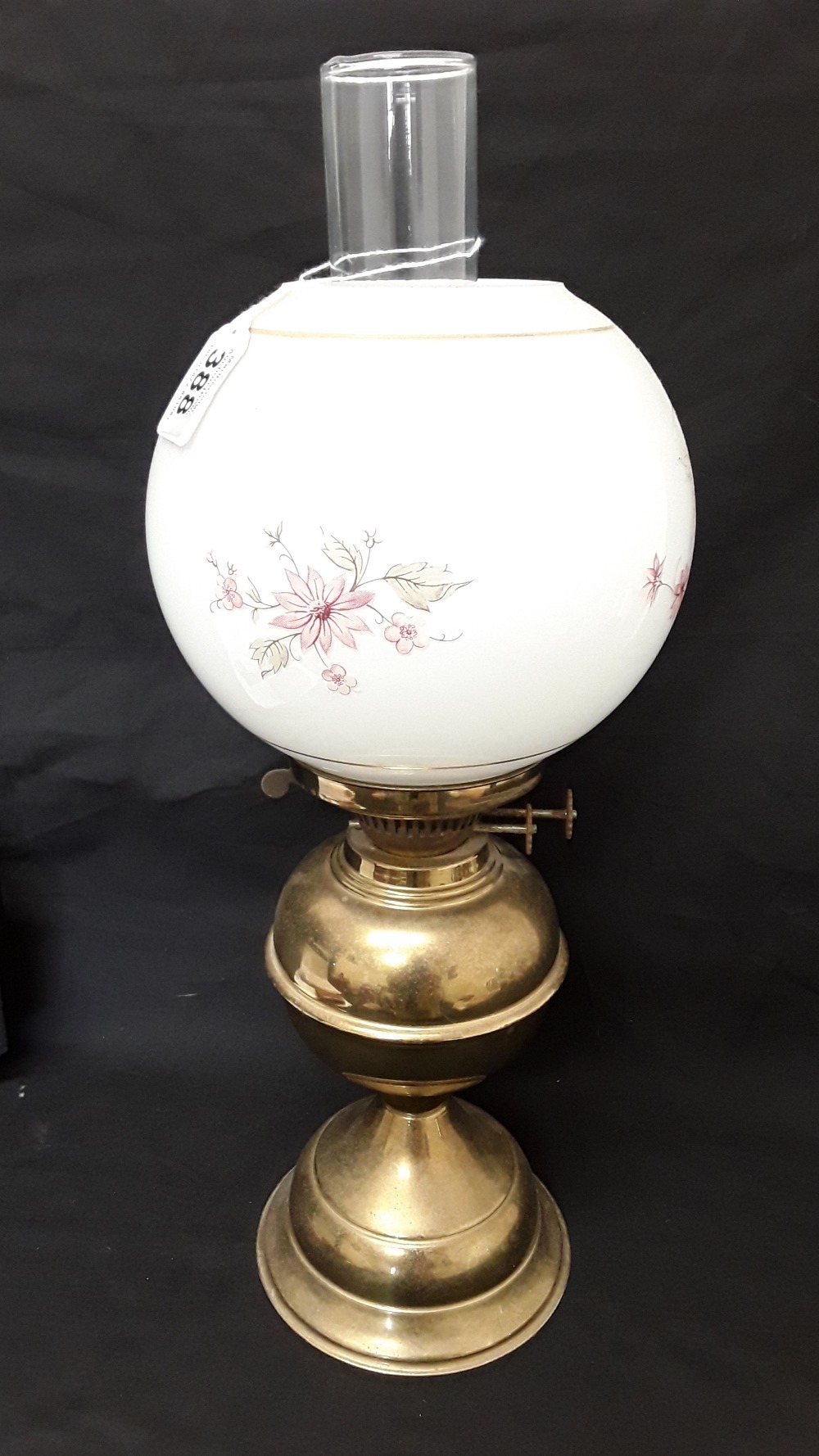A Victorian style brass oil lamp with hand blown funnel and opaline lampshade. - Image 2 of 4