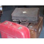 Four vintage leather suitcases and a Gladstone style doctor's bag.