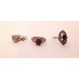 Three vintage silver rings all set with gem stones. Sizes K/L