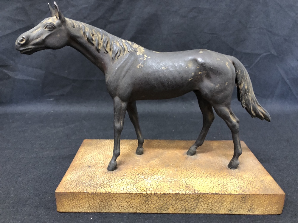 A metal horse painted as bronze, mounted on a wooden base. - Image 4 of 4