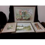 A collection of five framed and glazed watercolours. Depicting floral and landscape.