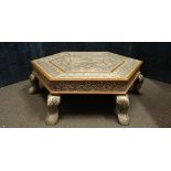 An Indian hexagonal silver and copper wrapped coffee table of larger proportions.