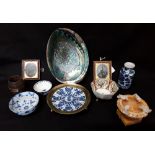 An assortment of mixed colectabuls including Japanese rice bowls treem dishes abalone shell, etc
