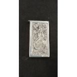 A silver plated vesta case decorated with embossed mermaids.