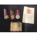 A WW2 Royal Signals medal trio with the correctly marked medal certificate and posting box.