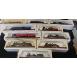 A collection of model locomotives.
