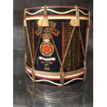 The Queens Lancashire Regiment ice bucket in the form of a Regimental drum with Battle Honours.