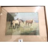 FRANK P. STONELAKE (1879 - 1929) - oil pastel painting depicting three horses.
