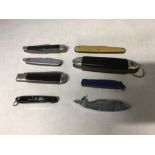A collection of eight pen knives.