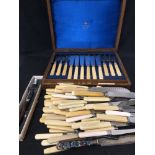 A boxed canteen of cutlery together with a large collection of dinner knives etc.
