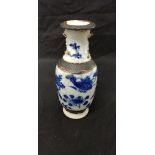A Chinese vase with blue and white glazed decoration depucting flowers and birds,