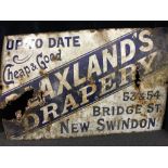 A large Victorian enamel sign for Blaxland Drapery Swindon.
