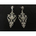 A pair of Art Deco style silver drop earrings set with marcasite.