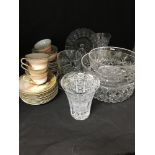 A collection of cut glass and crystal together with a Nippon China part tea set.