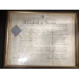 A Queen Elizabeth II framed Promotion Warrant named to Second Lieutenant Michael James Barrett