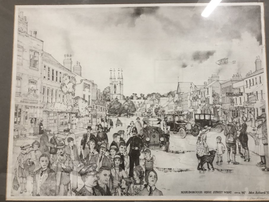 A famed and glazed limited edition signed print "Marlborough High Street West Circa 1927".