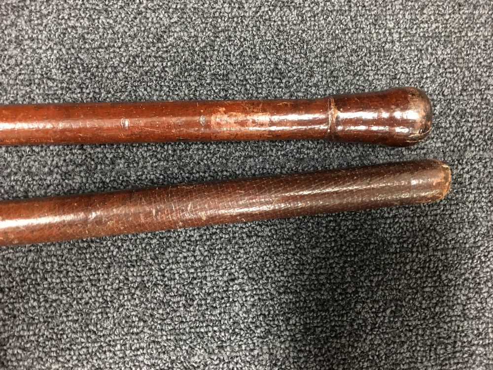 Two WW2 period leather covered Military swagger sticks. 61cms long - Image 2 of 3