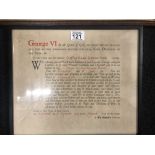 A George VI framed Promotion Warrant named to Flying Officer Geoffrey Claude Lampson Goad