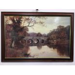 E. W. Waite 1878-1927 - a large print on board "Old Box Hill Bridge". Framed with plaque.