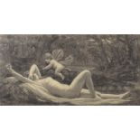 Adolphe Willette. 1857 - 1926. Nu allongé. Dessin au fusain. Signé B.G. 53 x 28 cm. -