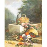 Ecole XIXe. Nature morte au perroquet. HSToile. 27.5 x 22 cm. -