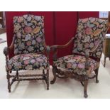 Fauteuil en bois naturel de style Louis XIII. Joint un autre. -