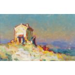 Louis Pastour. Le mas Juan les Pins. Septembre 45. Huile sur carton. 21 x 13 cm. -