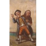 Ecole XIXe. 2 personnages. HSPanneau. Porte un mongramme. 19 x 12 cm. -