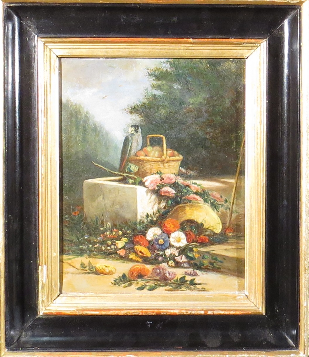 Ecole XIXe. Nature morte au perroquet. HSToile. 27.5 x 22 cm. - - Image 2 of 2