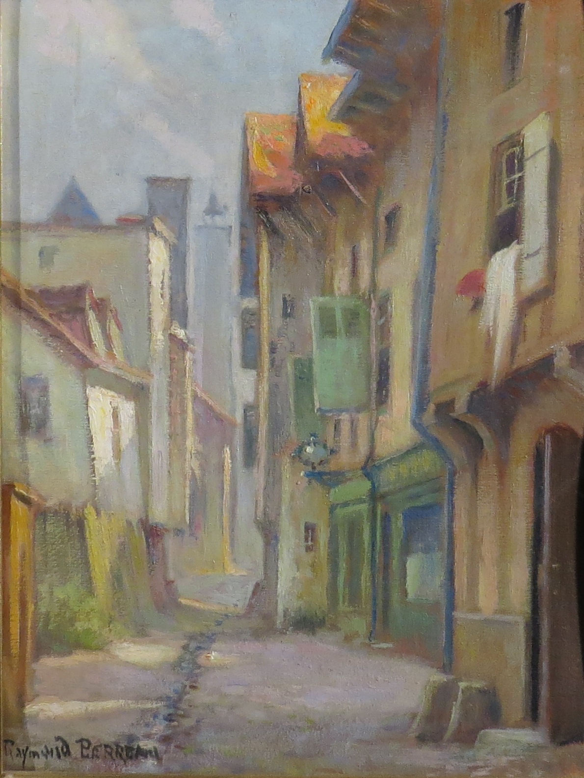 Raymond Perreau. Vue de Troyes. HSCarton. Signée. 36 x 29 cm. -