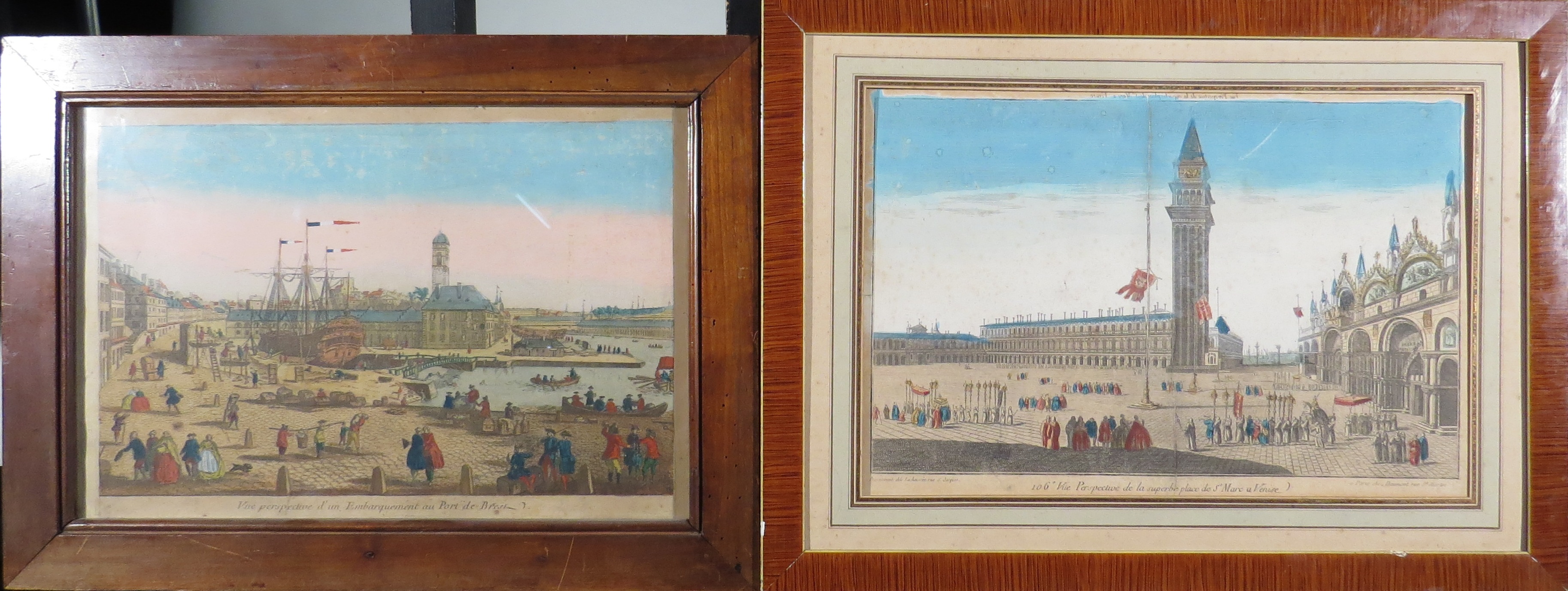 2 vues d'optique. XVIIIème. Vue du port de Brest. Vue de la place St Marc à Venise. [...]