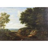 Ecole vers 1800 .Partie de chasse. HSToile. 41 x 60 cm. -