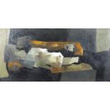 Hardy. Composition abstraite. Huile sur toile. 40 x 80 cm. -