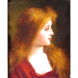 Jules Ballavoine. Portrait d'une jeune femme rousse. HSToile. Signée. 24.5 x 19 cm. -